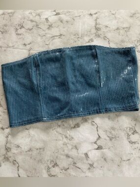Blue denim Sequin Strapless Bandeau Top